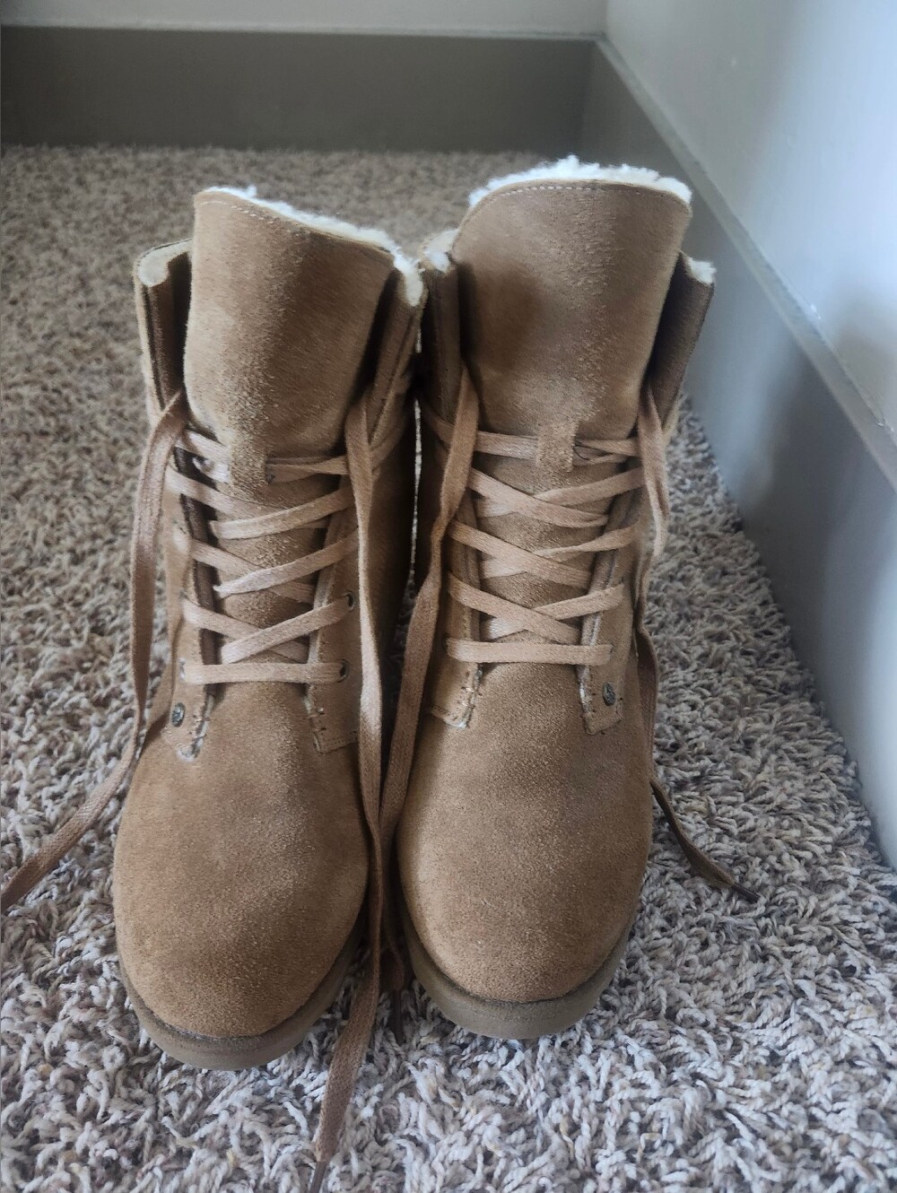 BearPaw Women’s Suede Lace-Up Winter Boots in Brown